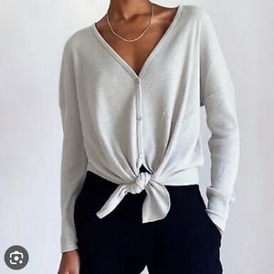 Babaton Taurus long-sleeve waffle knit tee in grey. Size S.